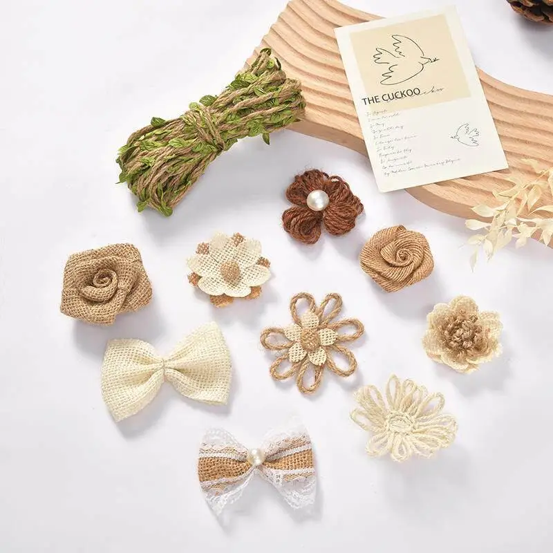 8-個手作り花-diy-アクセサリー装飾黄麻布工芸品衣類アクセサリー無印ブランドノーレジストラード商標