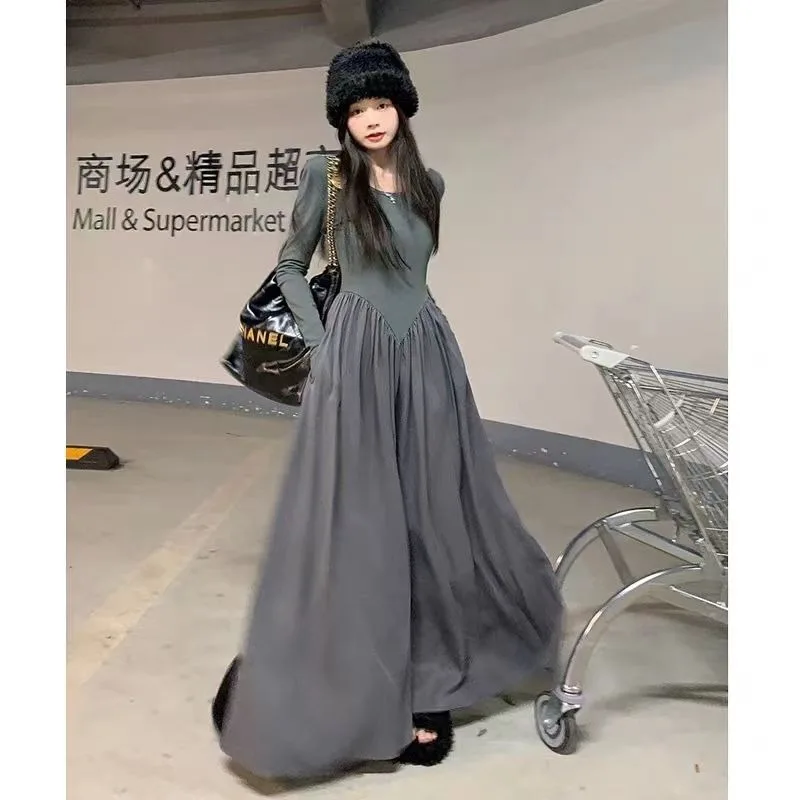 Robe taille haute à col rond pour femmes, nouveau Style français, jupe trapèze à la mode, jupe écrémante à la taille