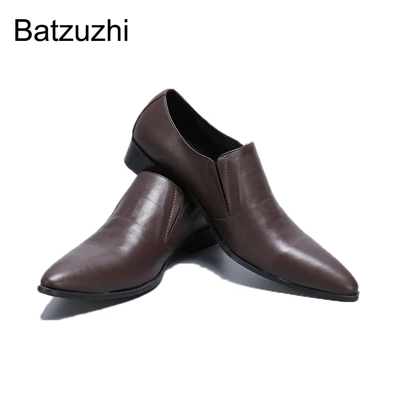 

Batzuzhi Genuine Leather Business Shoes Men Handmade Men's Shoes Pointed Toe Slip-on Formal Leather Dress Shoes, Big Sizes 46