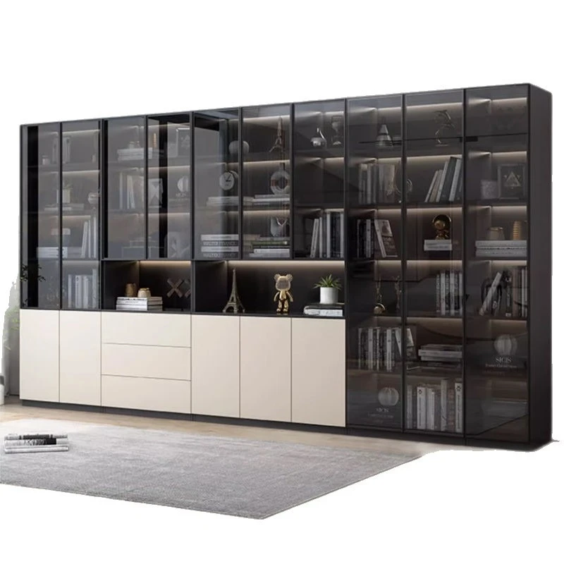

Light luxury solid wood bookcase, living room glass door display cabinet, household study locker integrated whole wall dust
