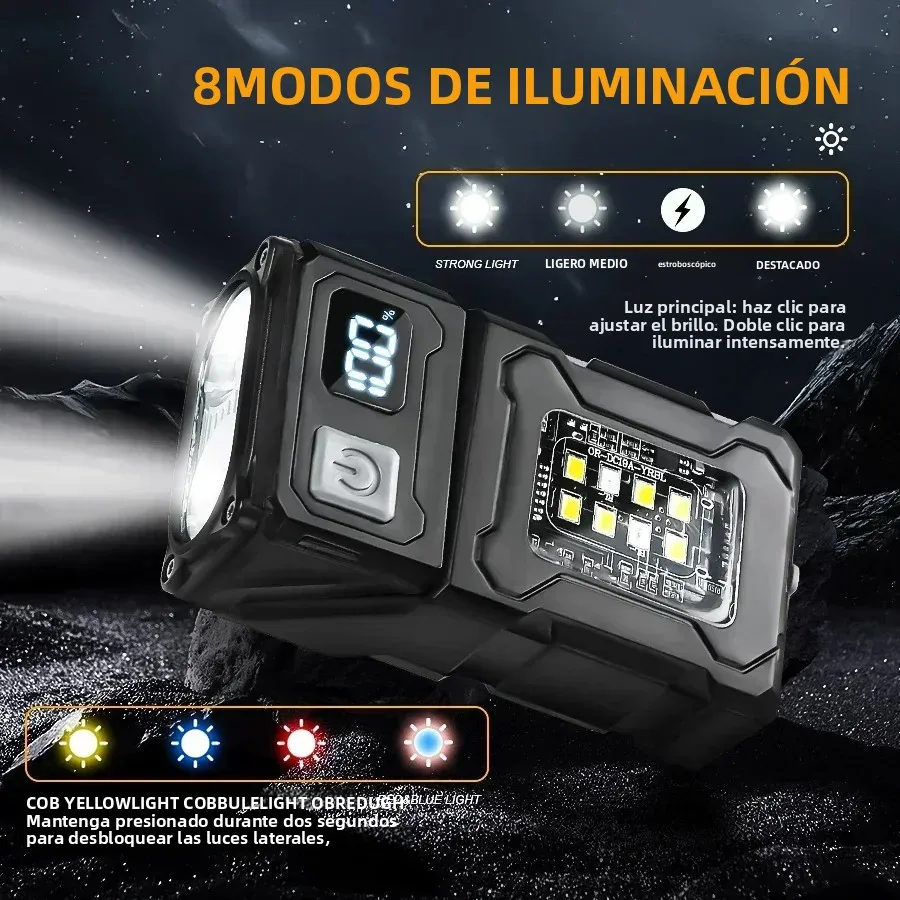 Mini linterna LED recargable por USB, linterna portátil superbrillante con imán trasero, luz de emergencia COB lateral y linterna de Camping