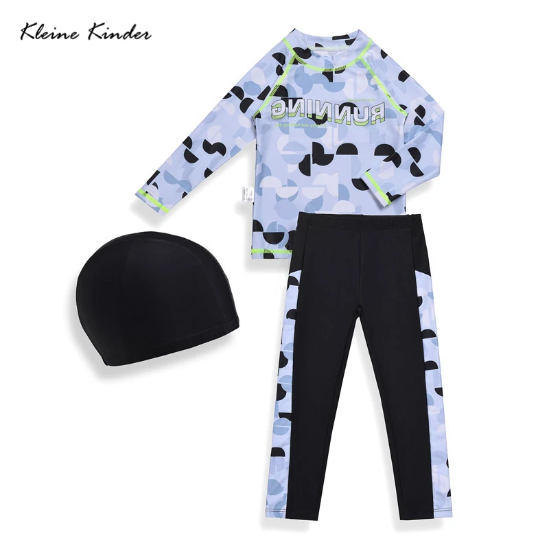 

Summer Kid Boy Swimsuit Beach Long Sleeve Tops + Pants + Hat Swimwear for Boys 3 Pcs UPF50 Children Spa Swimming Bathing Suit