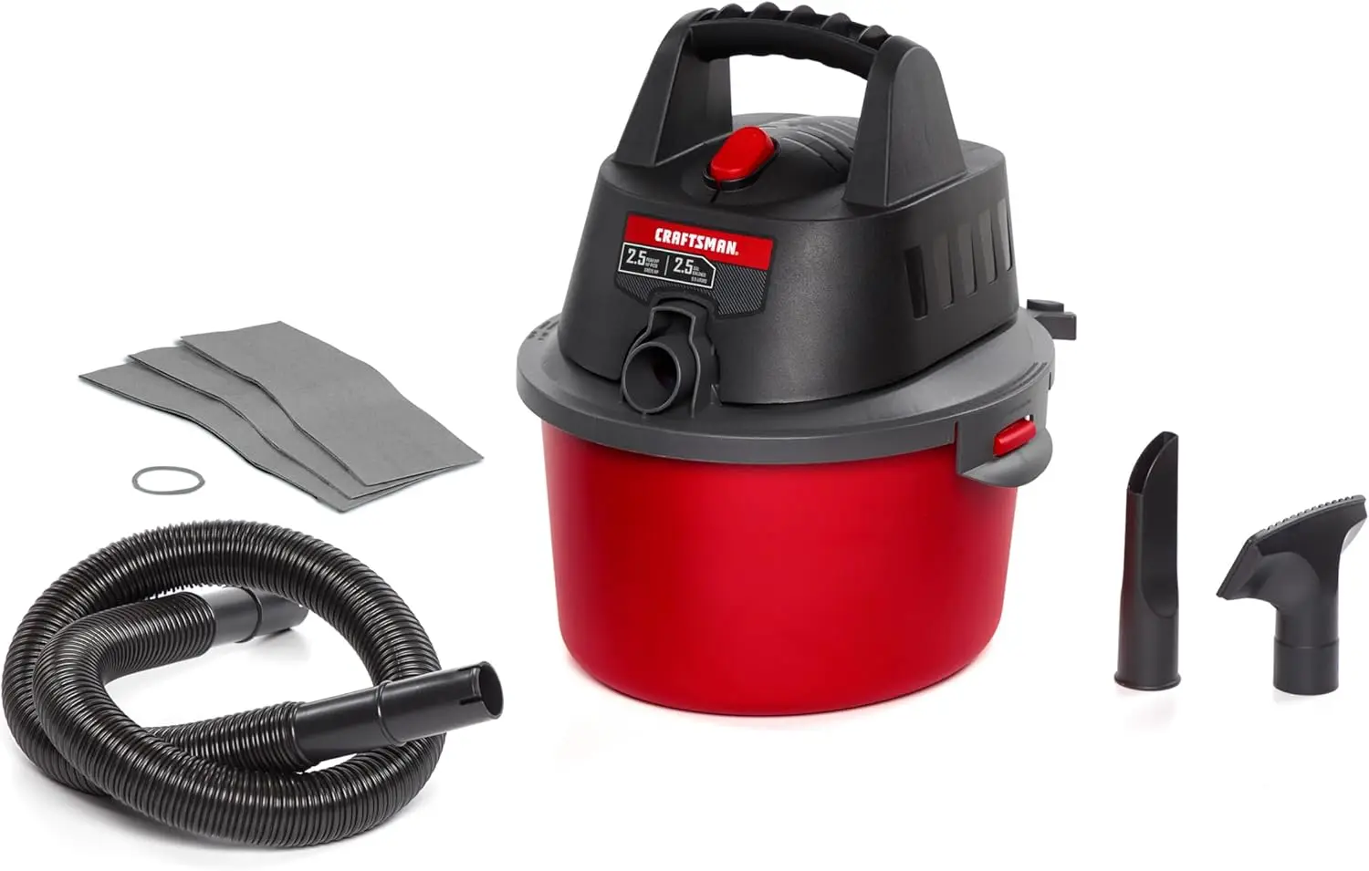 

2.5 Gal Wet Dry Vacuum, Portable Shop Vac with 4 Filter Bags & Hose, Lightweight for Home & Car