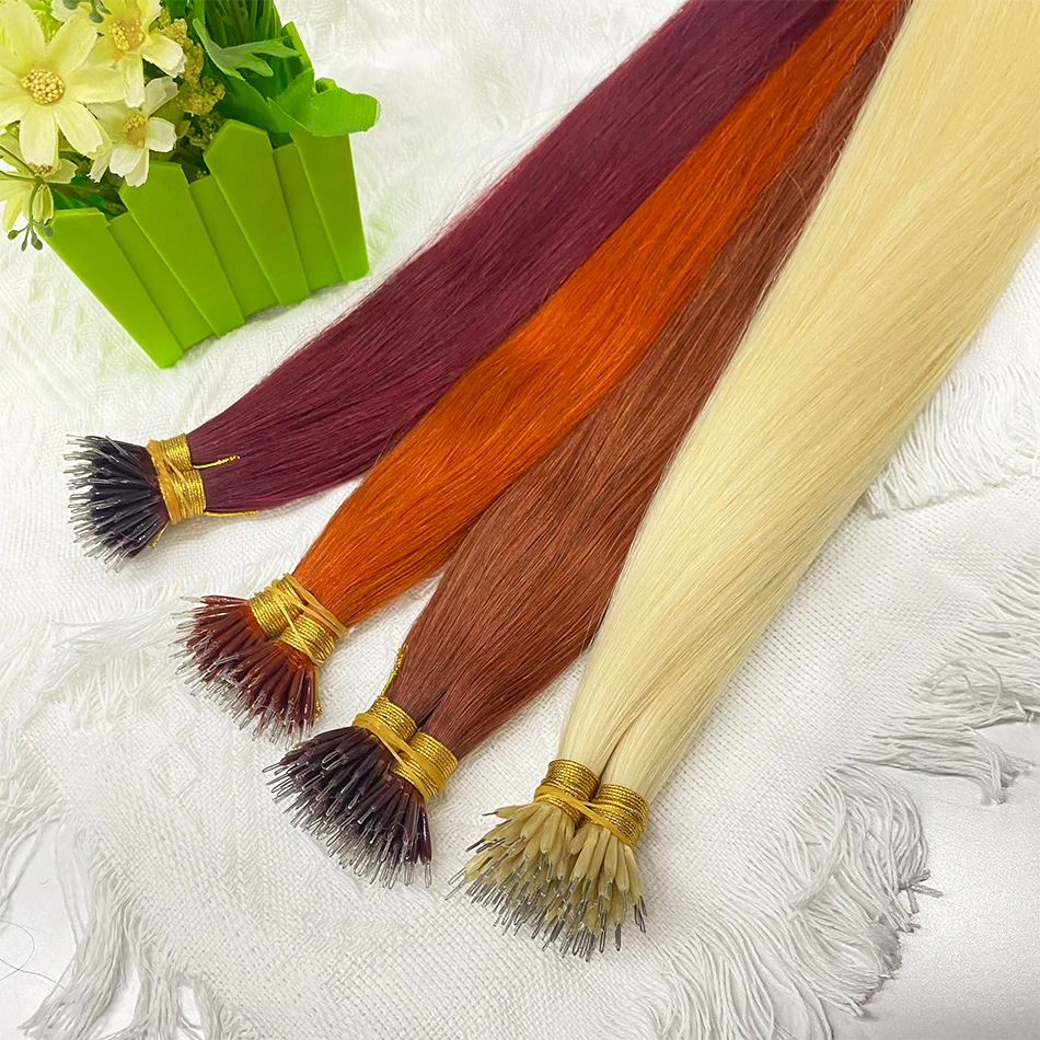 나노 링 팁 헤어 익스텐션 천연 레미 생모 스트레이트 블랙 휴먼 퓨전 헤어 케라틴 캡슐 (나노링 마이크로 링 브레이드 포함)