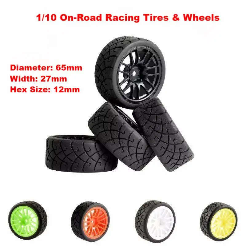 HPI RS4 1/10 Scale RC Drift Car Tire - High Performance 6062-6090 Tread Radial Slick Tires with Hubs, Upgrade Parts for Racing