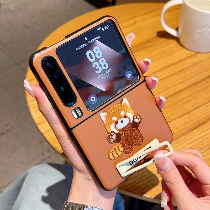 Para Huawei Pura X funda Maillard paleta encantador gato cosido soporte Invisible Funda de cuero JSGJGZ