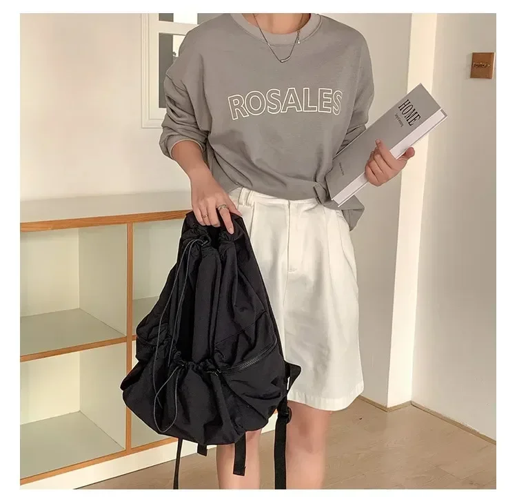 Fashion Ruched Drawstring Backpacks for Women Aesthetic Nylon Fabric Women Backpack Light Weight Students Bag Travel Female Bag