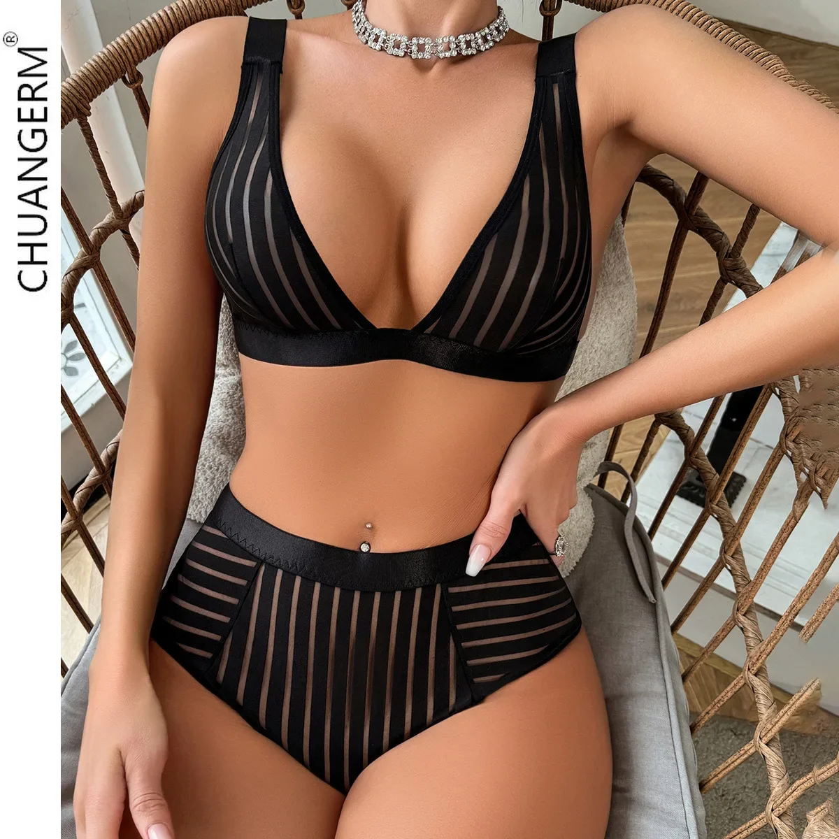 CHUANGERM Erotic Lingerie Onlyfans Stripe Sexy Outfits Lingerie Female Underwear Valentine's Day Panties Color Matching Vest