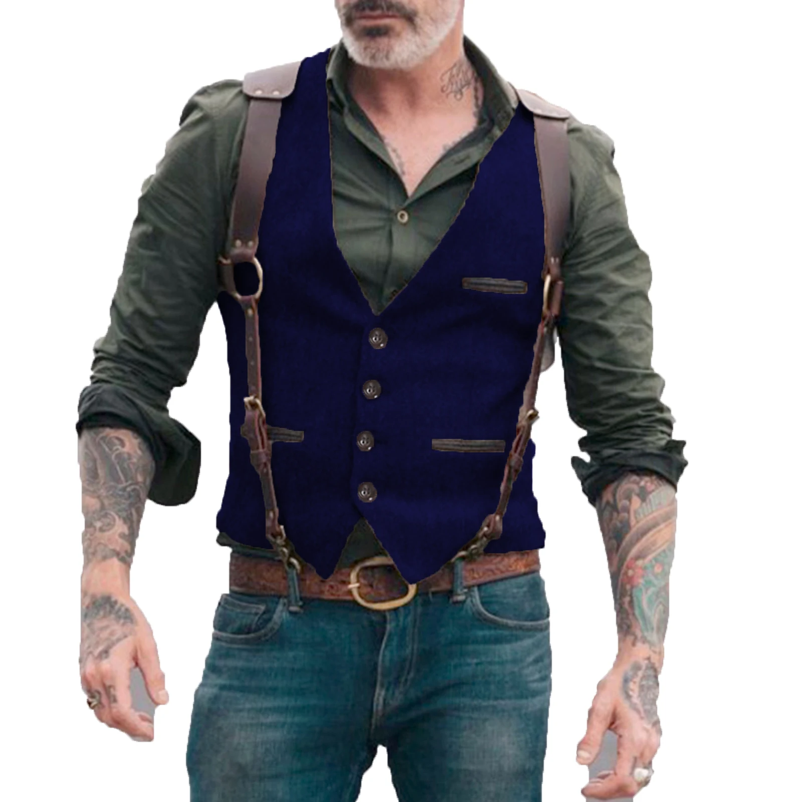 Herringbone Herrenwesten Herren Braune Weste Weste Mann Steampunk Jacke Gestreifter Tweed V-Ausschnitt Slim Fit Gilet Hochzeitskleidung