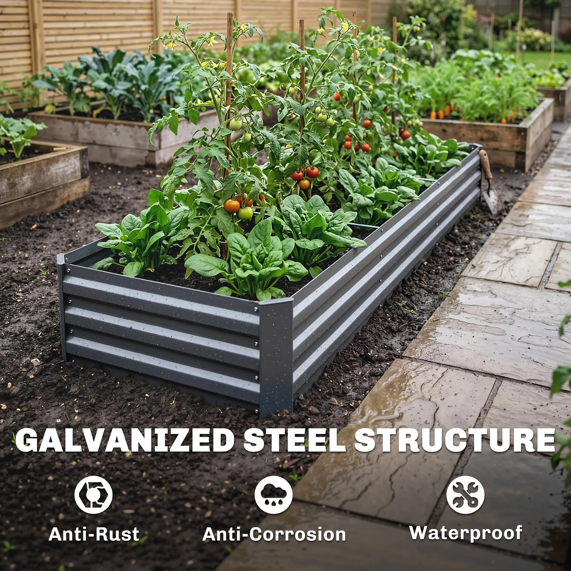 Galvanized Raised Garden Bed, 240X60Cm Rectangular Outdoor Elevated Planter Box