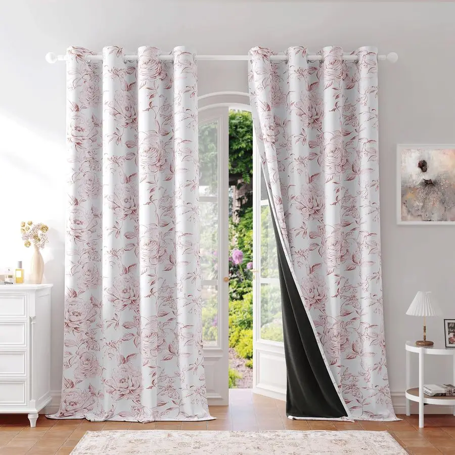 

Floral 100 Blackout Curtains 84 Inches Long 2 Panels for Bedroom Living Room Pink White Farmhouse Dusty Rose Flower Patterned Ro