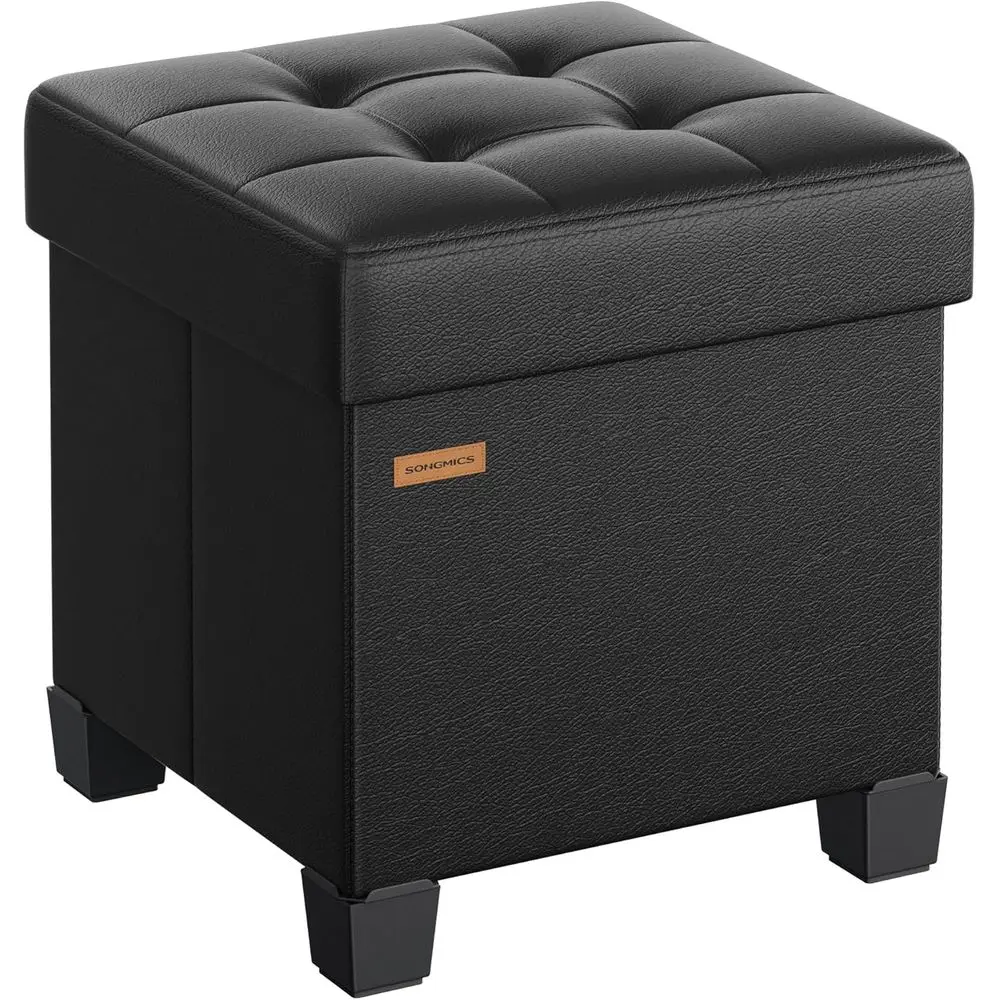 15x15x15 Cube Ottoman with Legs, 10 Gal Storage, Synthetic Leather, Ideal for Bedroom, Living Room, Dorm, Ink Black
