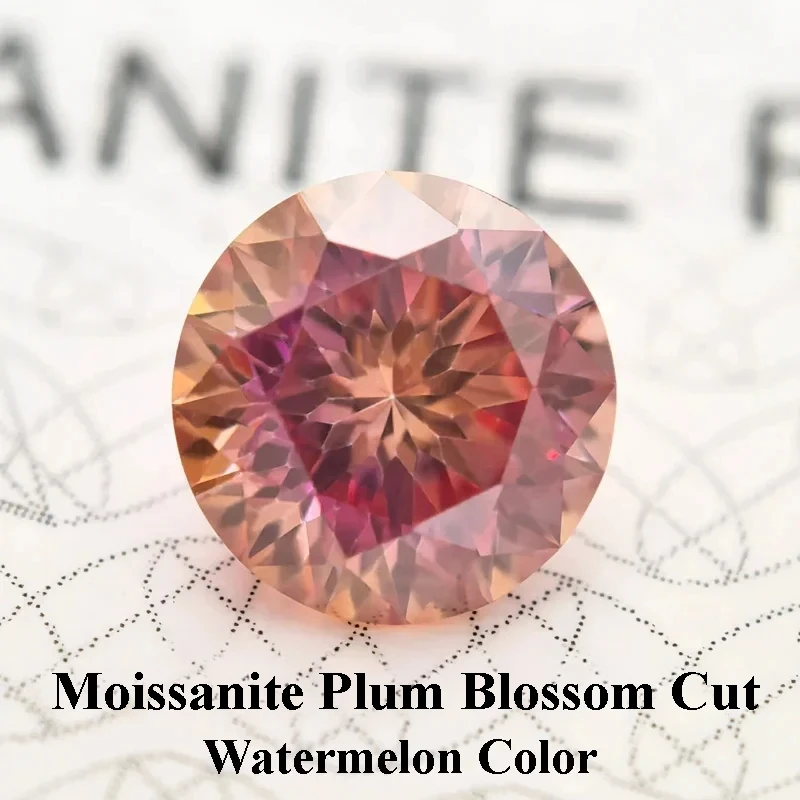 

Moissanite Stone Plum Blossom Cut Watermelon Color Charms Gemstone DIY Ring Necklace Earrings Main Materials with Certificate