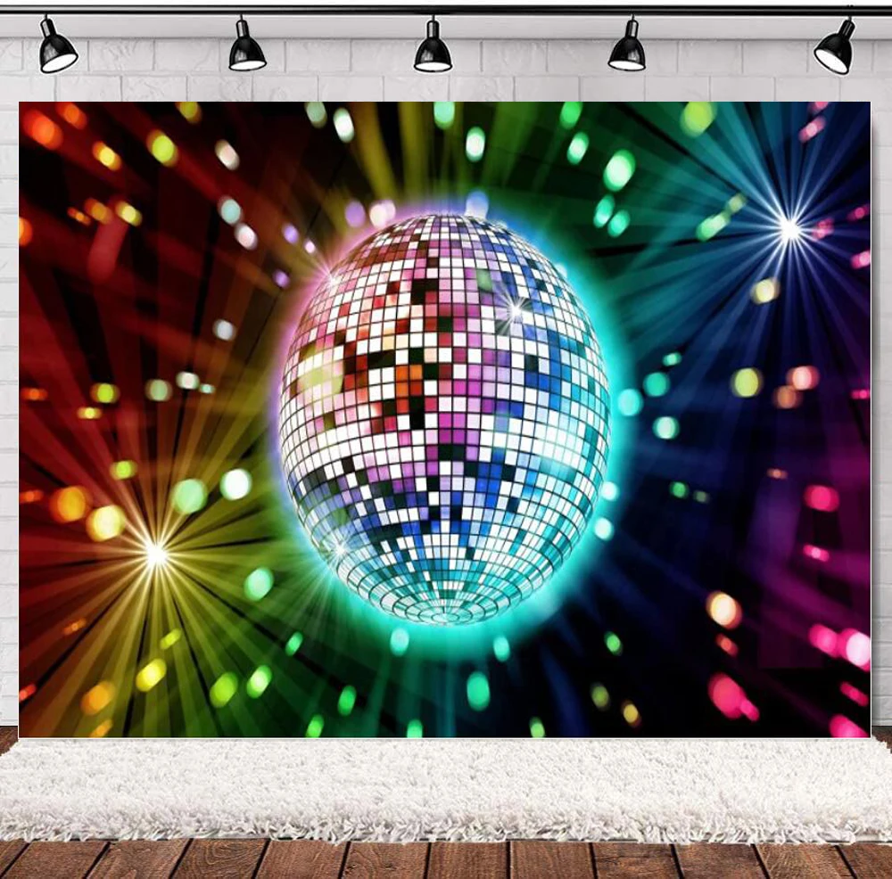 Photography Backdrop Let's Glow Crazy 70s 80s 90s Disco Ball Background Night Club Neon Music Adults Birthday Party Decor Banner