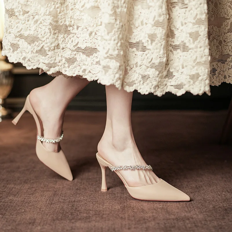 

High Heels Women Single Shoes Thin Heels Bag Slippers French Temperament Sandals