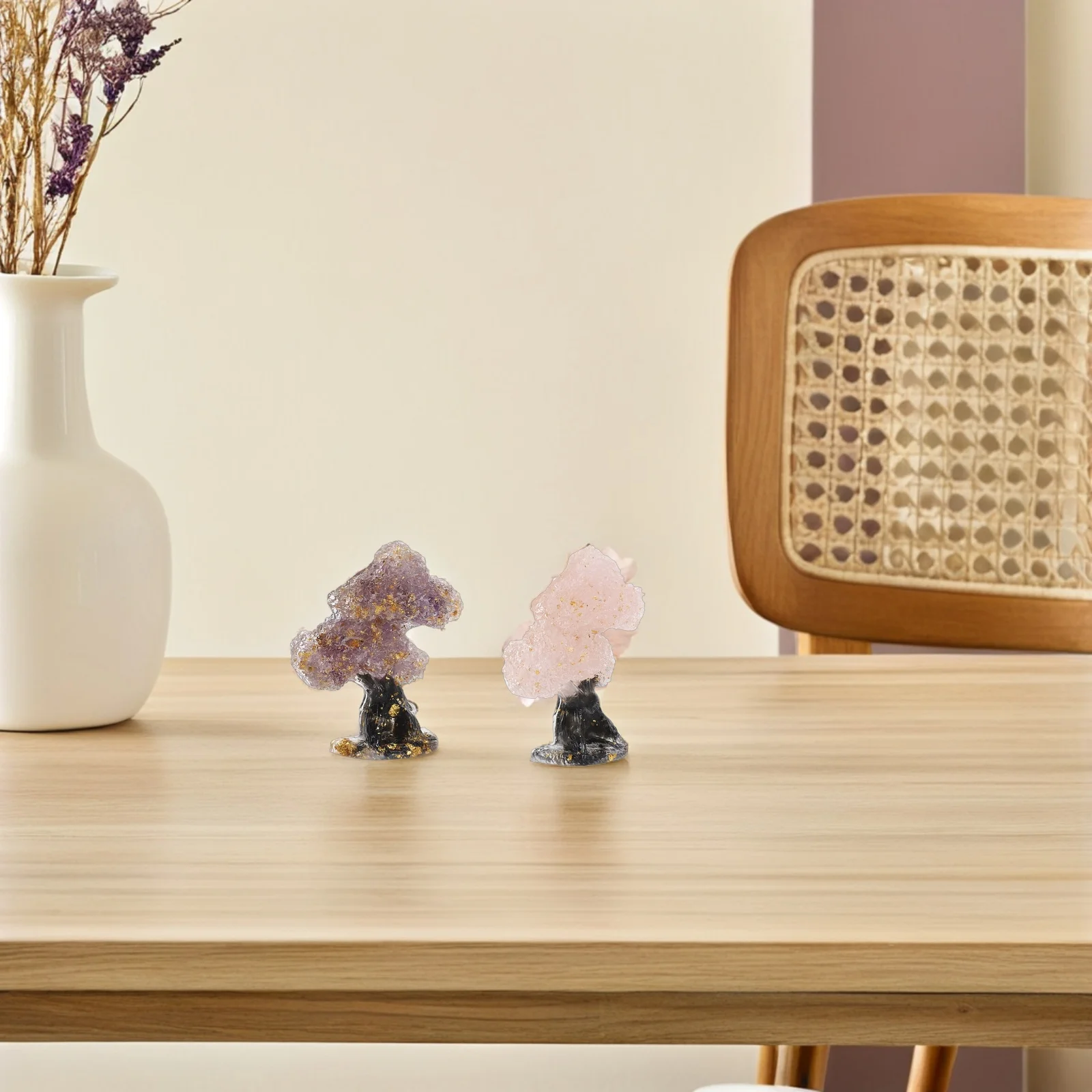 

2Pcs Natural Crystal Maple Tree Ornaments Autumn Desk Decor Mini Crystal Trees Office Desktop Decoration