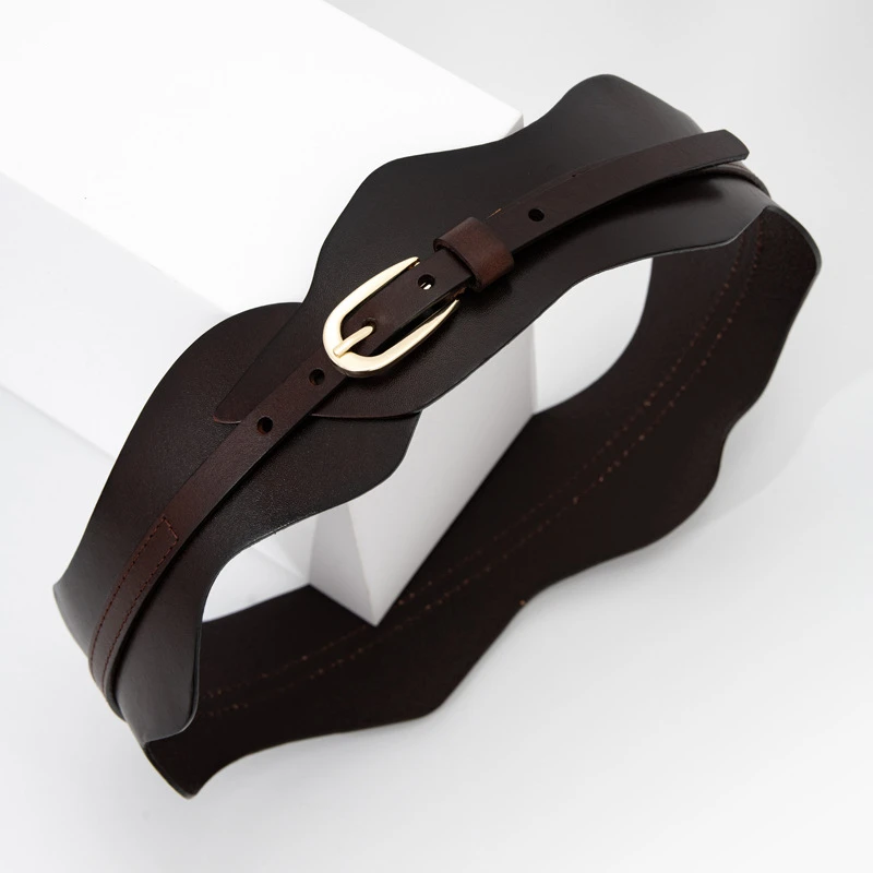 Waist seal top layer cowhide ladies decorative belt hollow outer wear wide belt dress coat new fashion ladies belt