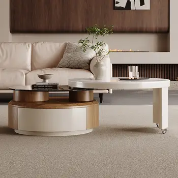 Luxusní otočný konferenční stolek do obývacího pokoje, luxusní styl, rodinné čajové stolky z mikrokrystalického kamene, kulatý stůl 8 nejlepší prodej stoly z tvrzeného skla - №4
