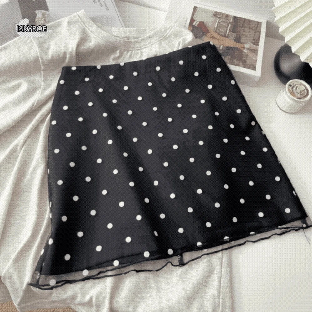 

Fashion Vintage Polka Dot Skirt Korean Style Zipper High Waist Skirt Casual A-line Skirt Shopping