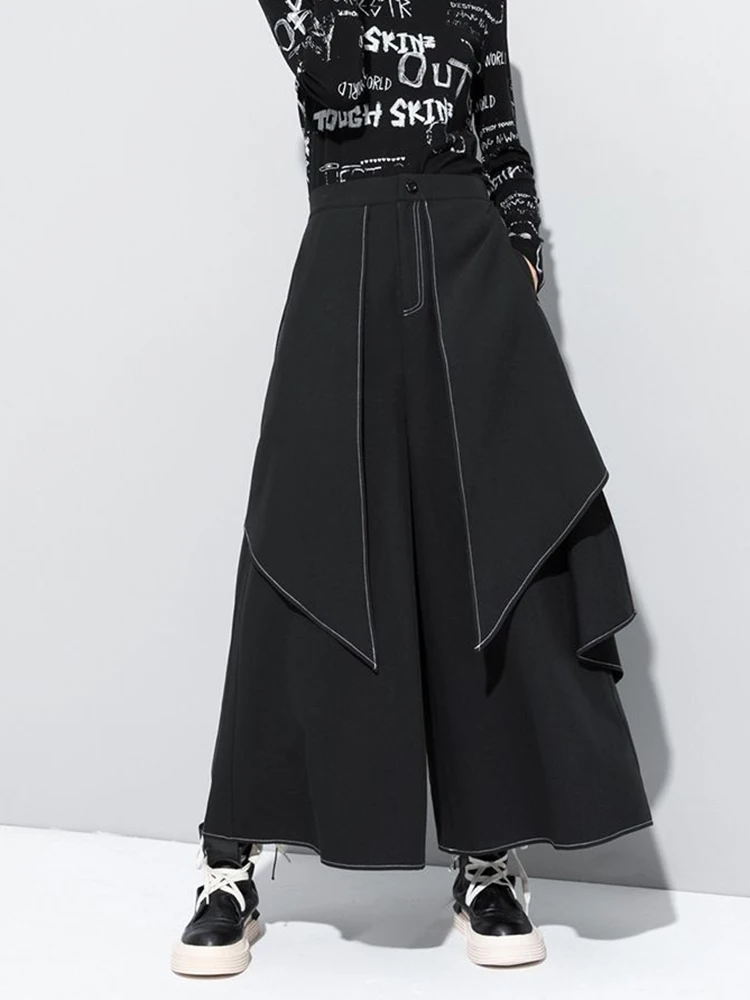 Streetwear Irregular Women Pants Y2K Fake Two Pieces Patchwork Wide Leg Trouser Fall Winter Loose Casual Hottie High Waist Pants