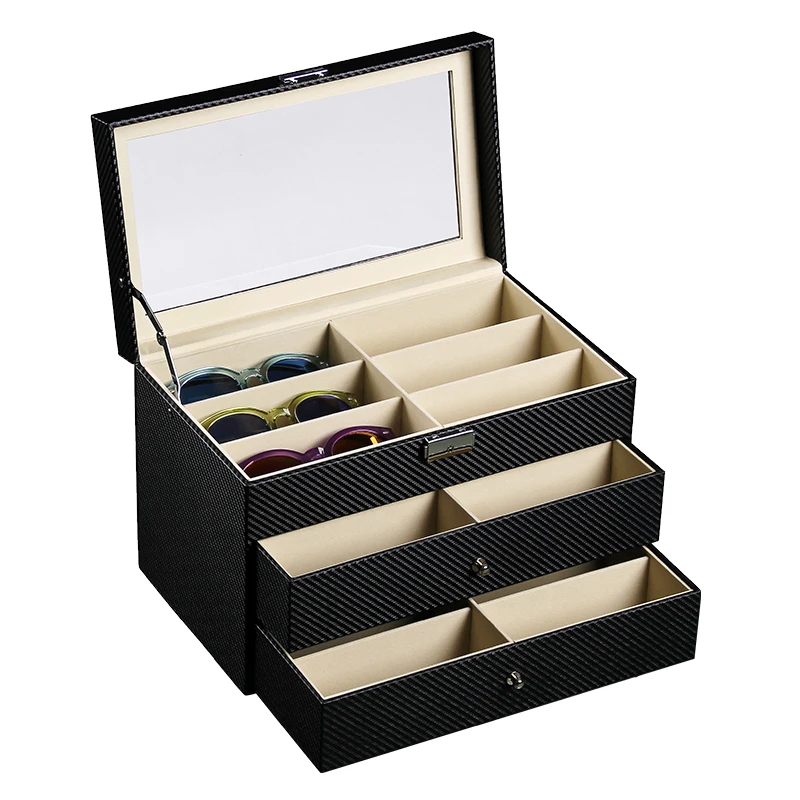 

Leather Glasses Case Drawer Sunglasses Jewelry Cases Glasses Necklace Earrings Jewelry Storage Hard Boxes Desktop Lenses Box