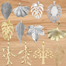 1-5 Pieces Large Matte Gold/Antique Sliver Color Leaf Charms Pendants For Necklace Jewellery Making Findings Accessories