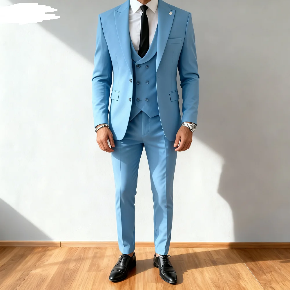 

Terno Slim Fit 3 peças bonito verde escuro masculino, jaqueta, colete e calças, soco de festa de casamento, roupas masculinasTer