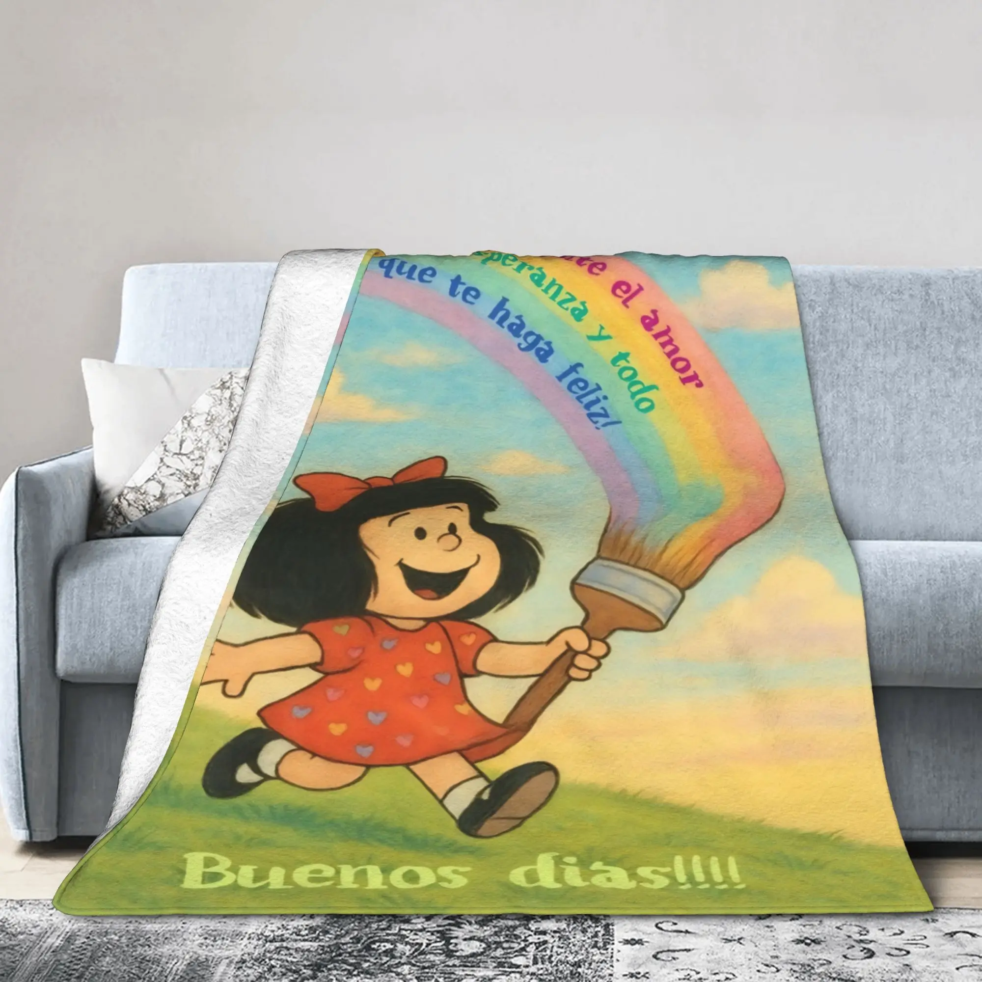 Mafaldas Rainbow Blankets Motivational Flannel Funny Warm Throw Blankets for Bedspread Autumn/Winter
