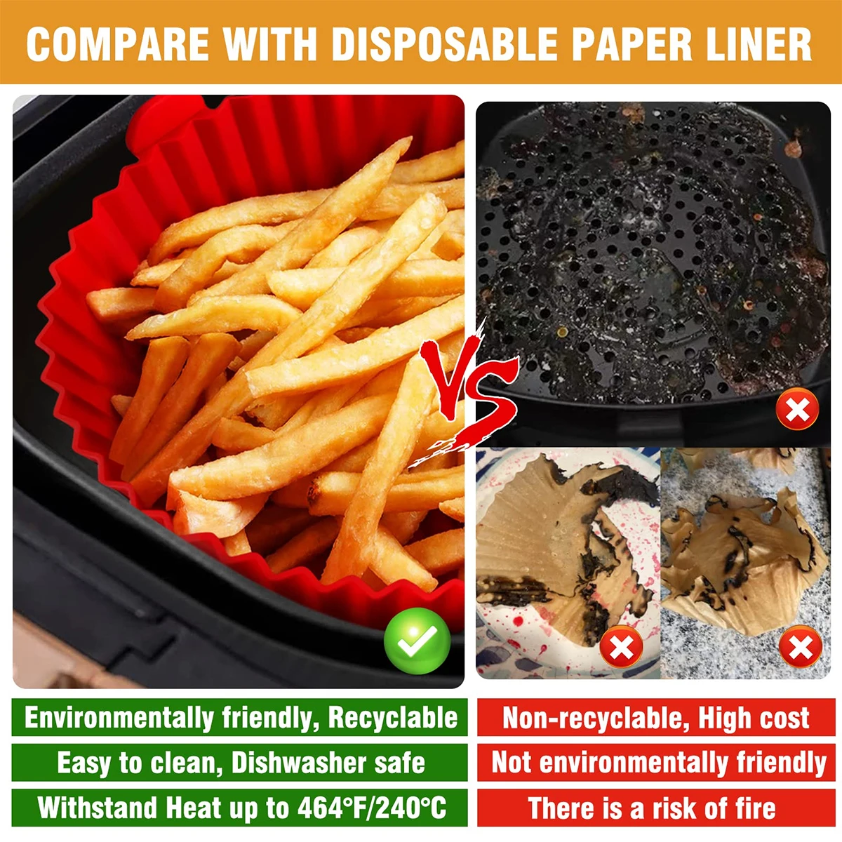 Air Fryer Silicone Liners Pot,8 inch Air Fryer Basket Liners Silicone Baking Tray Pots for 3 to 5 Qt for Air fryer Oven Reusable