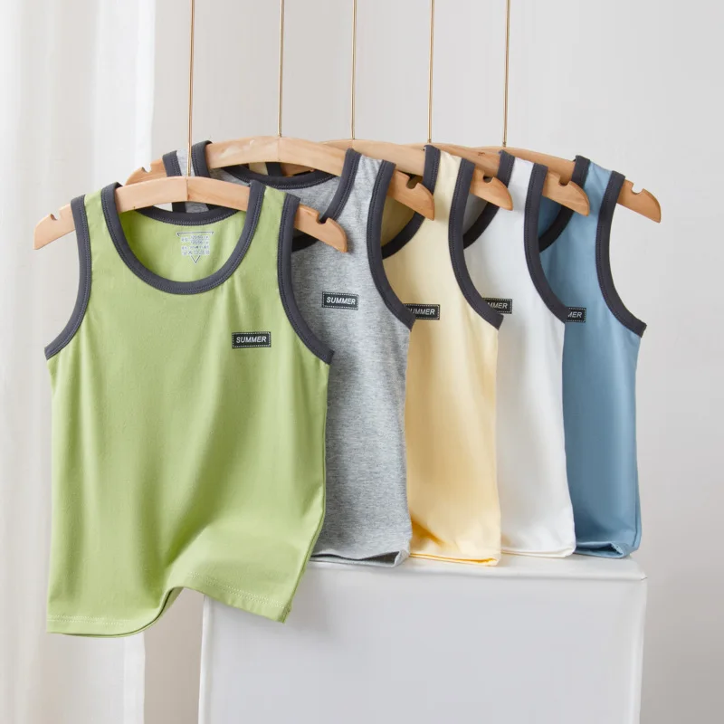 Chaleco de Verano para Niños, Ropa Interior de Algodón de Color Liso para Niños, Ropa para el Hogar y Exteriores, Ropa Delgada para Adolescentes, Chaleco para Bebés