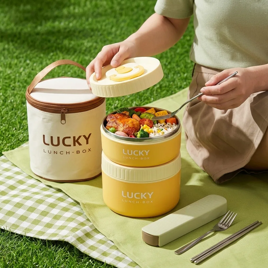 304 Stainless Steel Thermal Lunch Box Portable Bento Box Leakproof Microwavable Food Storage Container Kids Adults School Office