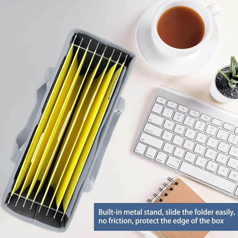 Desktop File Organizer Box,Collapsible Hanging Filing Box,Home Office Document Storage Organizer with Front Pocket and Handles,