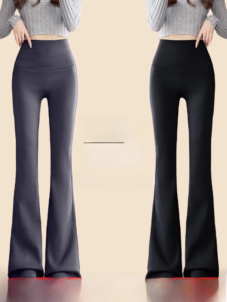 

High Waist Fce Lined Flared Yoga Pants Women's Outerwear Autumn Winter New Sle Wide Leg ark Fin Pants Tummy Control