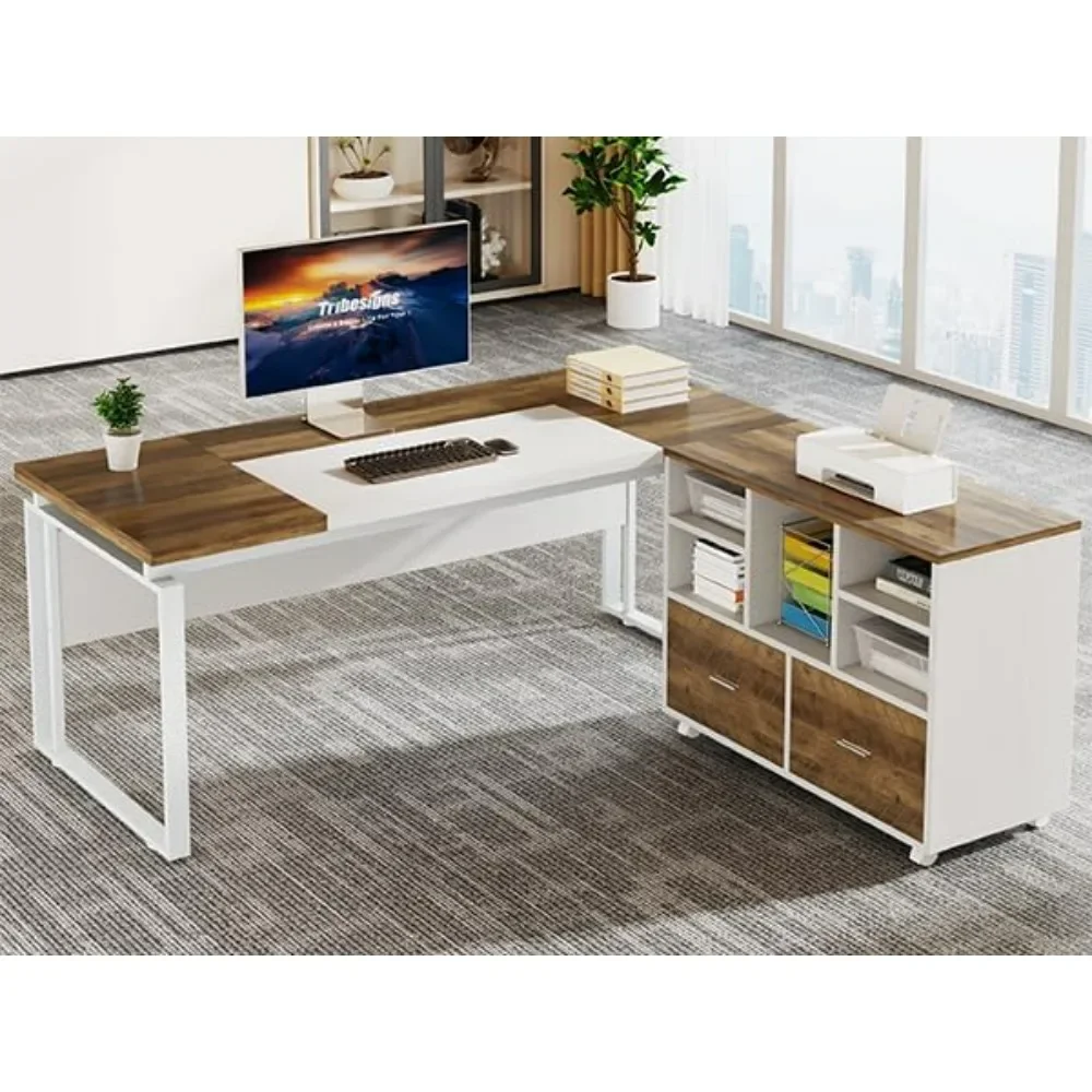 Sophisticated, simple and durable, L-shaped desk with drawers, 63