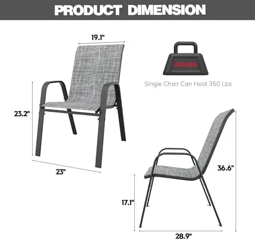 Patio Chairs Set of 6, Stackable Outdoor Dining Chairs for All Weather Textilene Fabric & Metal Frame, Outdoor Chairs