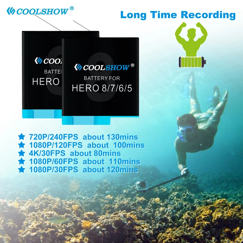 Аккумулятор на 1220 мА · ч для камеры gopro Hero 8 Hero 7 Hero 6 Hero 5 Black