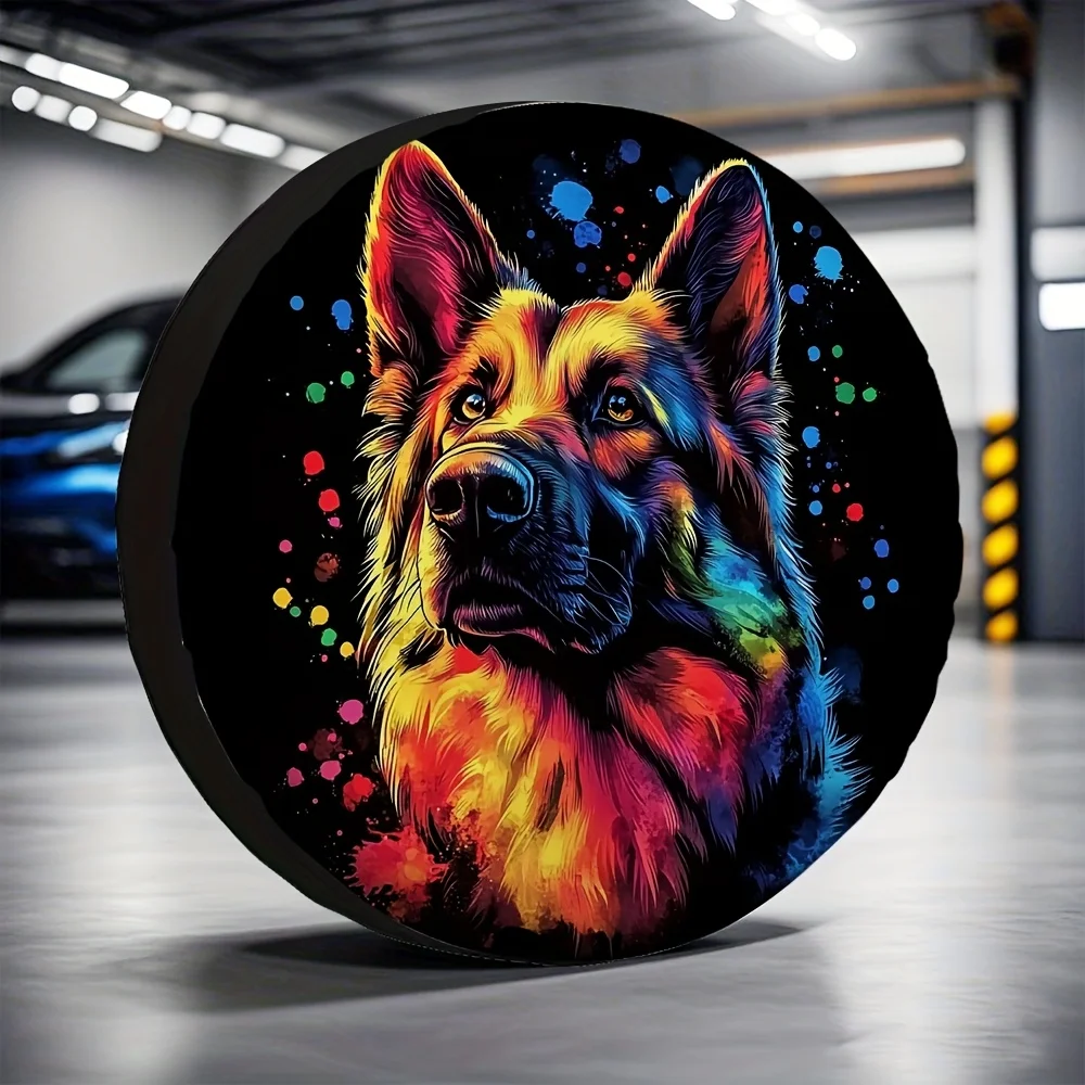 1pc, Outdoor Accessories Tire Covers Colored German Shepherd Dog Machine Washable Polyester,Without Electricity Travel Use For F
