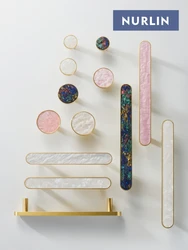 Nurlin Brass Colorful Round White Pink Shell Color Cabinet Wardrobe Furniture Knobs Long Series Handles