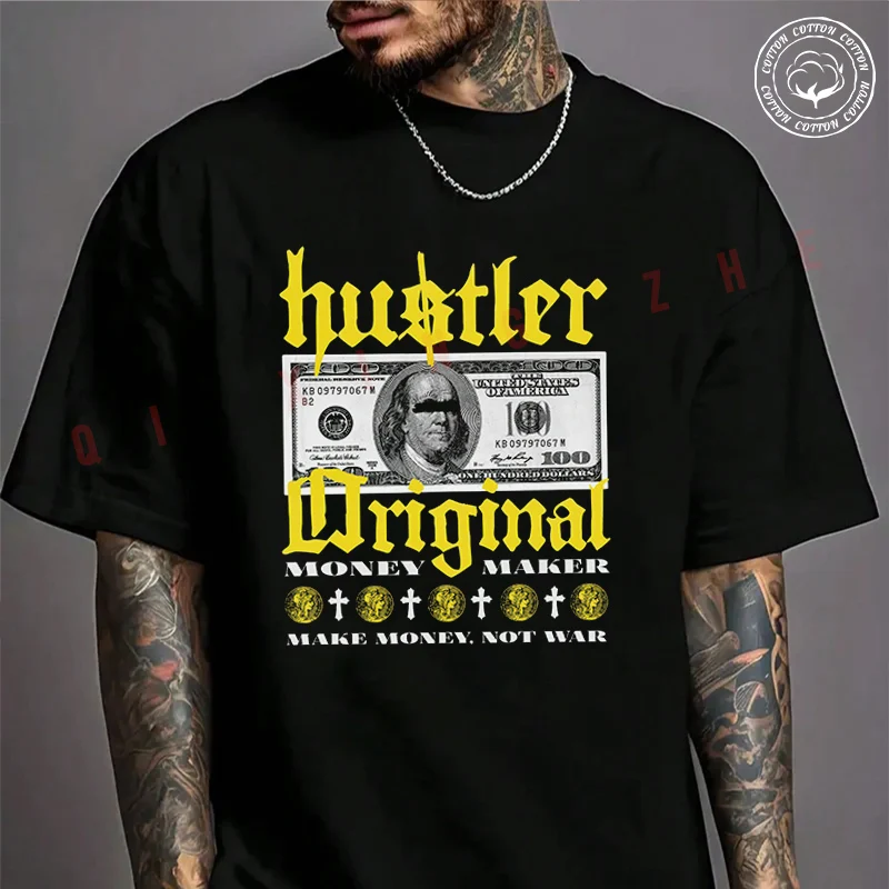 

Moto Men's T-shirt Hustler Original Design Cotton T Shirt Short Sleeve Exquisite Design Essential Top Tees