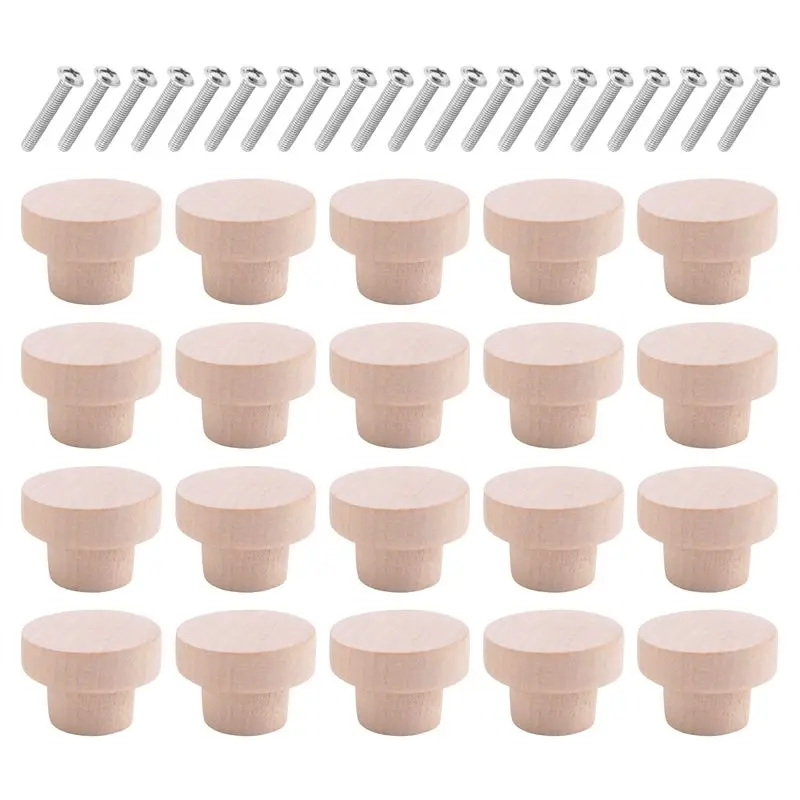 THIVN-Round Unfinished Wood Drawer Knobs Dia Wood Furniture Cabinet Dresser Pulls