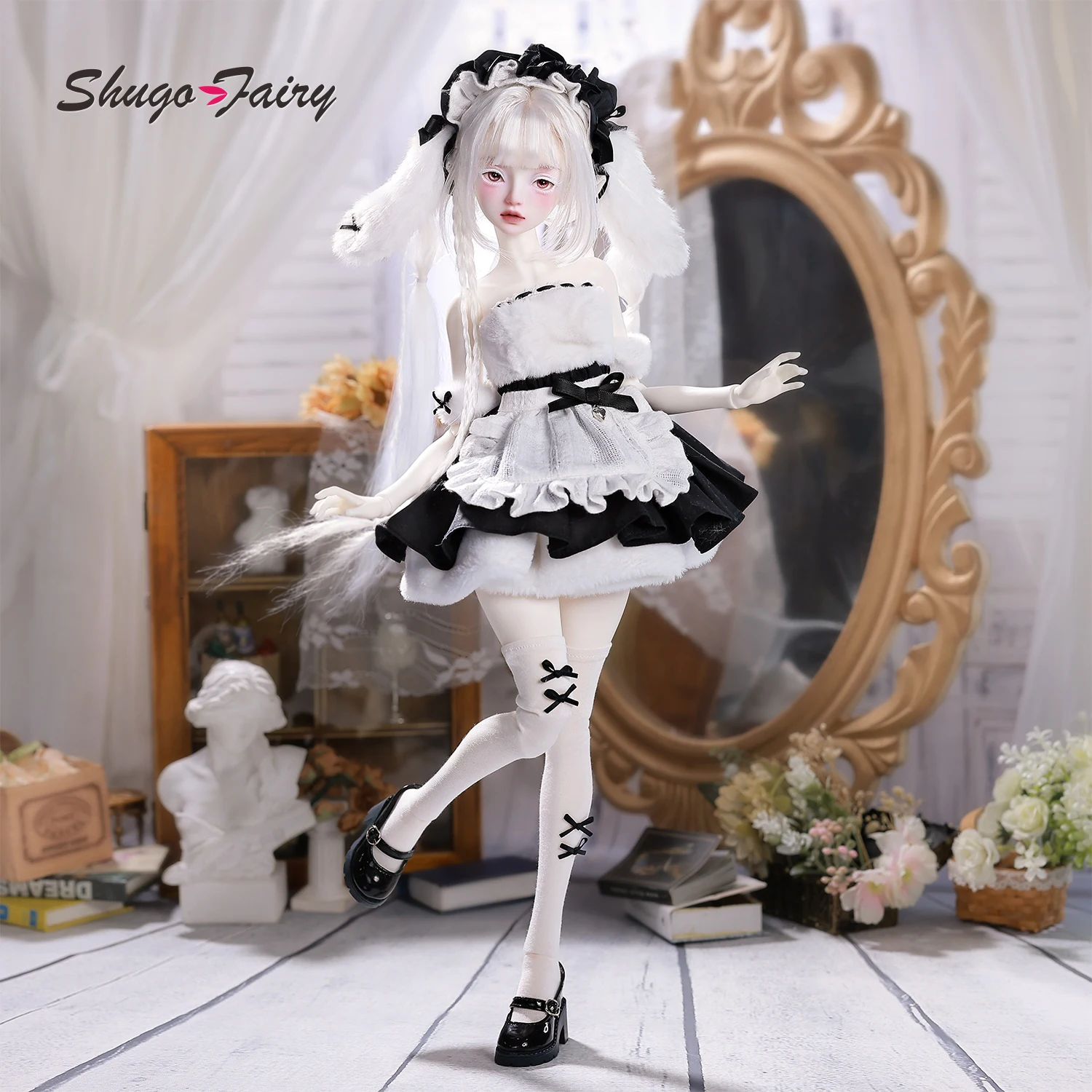 

ShugaFairy Libra F 1/4 Curvy BJD French Maid Full Set W/ Apron & Poseable Body Kawaii Cosplay Collectible Original Doll