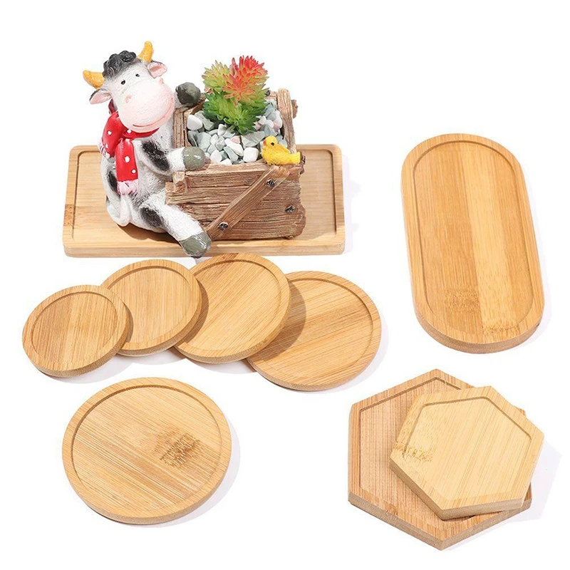 Bamboo Mini Tray Multi Style Storage Trays For Jewelry Photography Props Coaster Flower Pot Base Desktop Storage Supplies