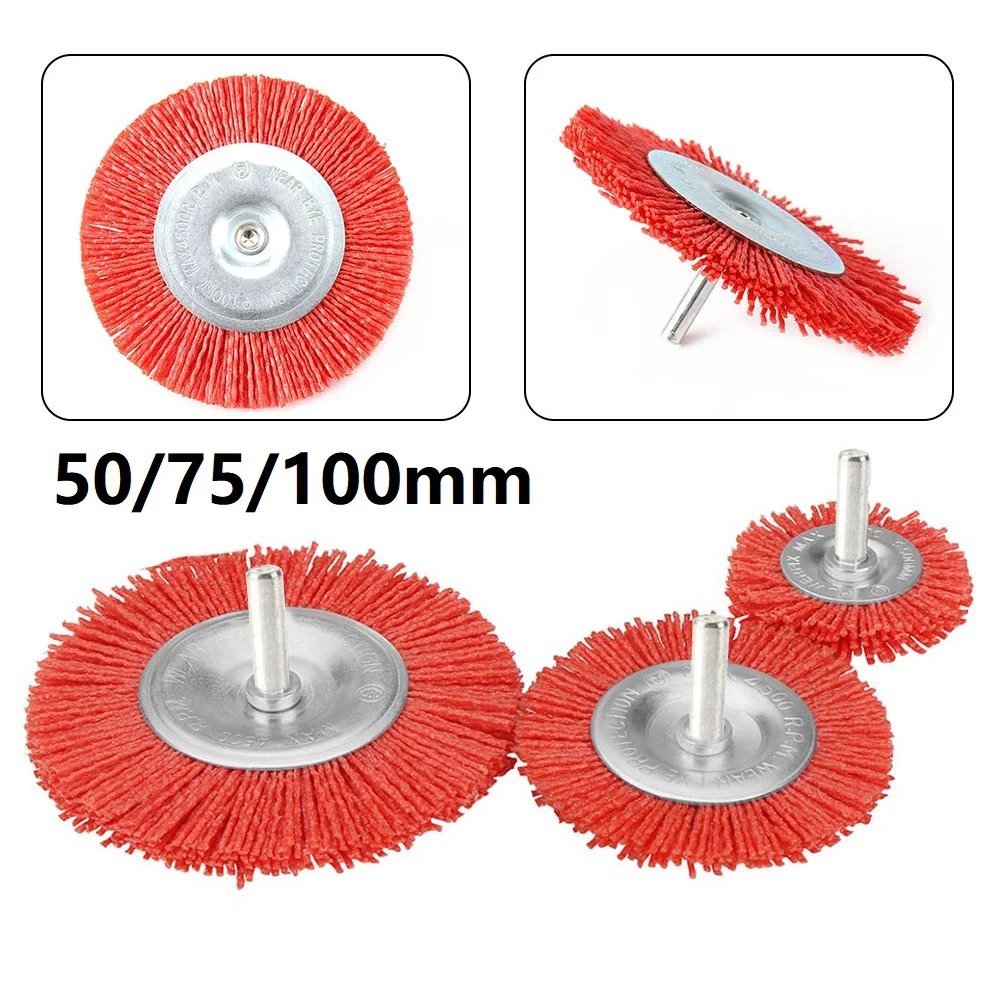 Nylon Flat Brush Abrasive Wire Wheel Rotary Tool Polishing Deburring Brushes 50/75/100mm 6mm Shank For Drill Wood Metal Removing