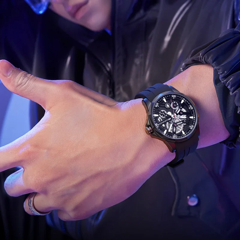 Men High Quality Hollow Tourbillon Personality Mechanical Watch Multi Functional Luminous Waterproof Man Business Sports Watch