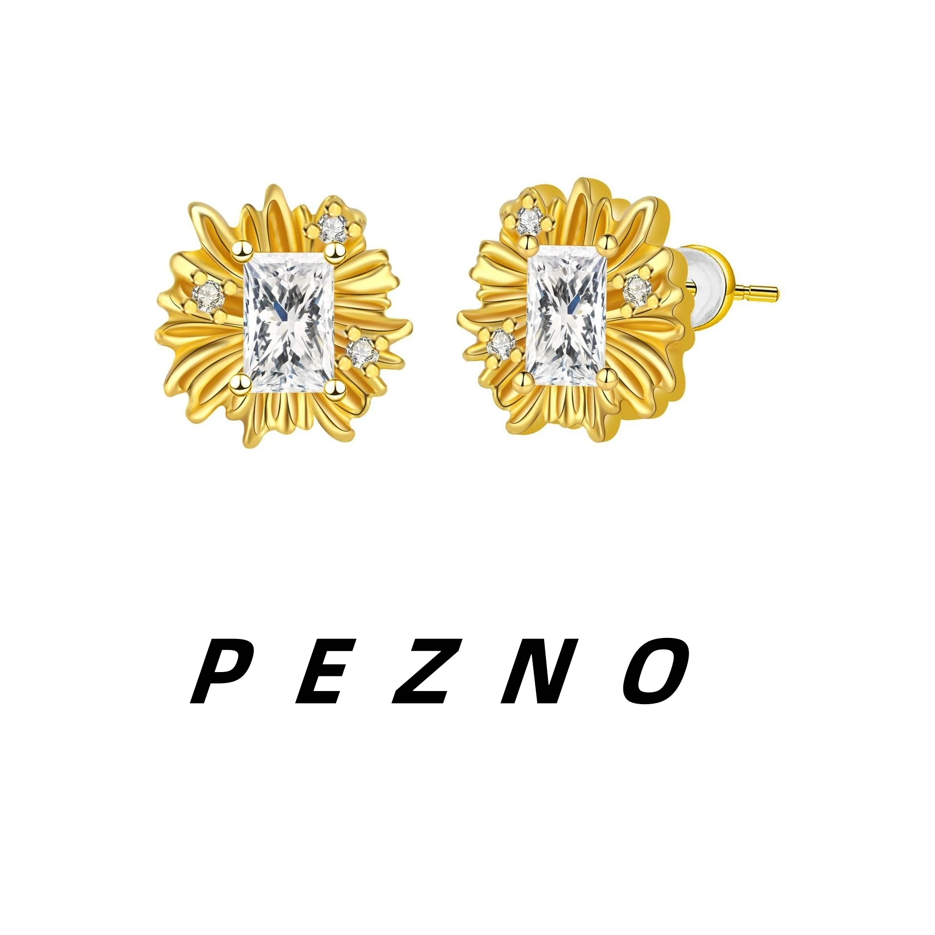 

925 Silver Needle Gold Plated Radiant Cut CZ Sunburst Stud Earrings Hypoallergenic Luxury Fashion Jewelry for Women Gift