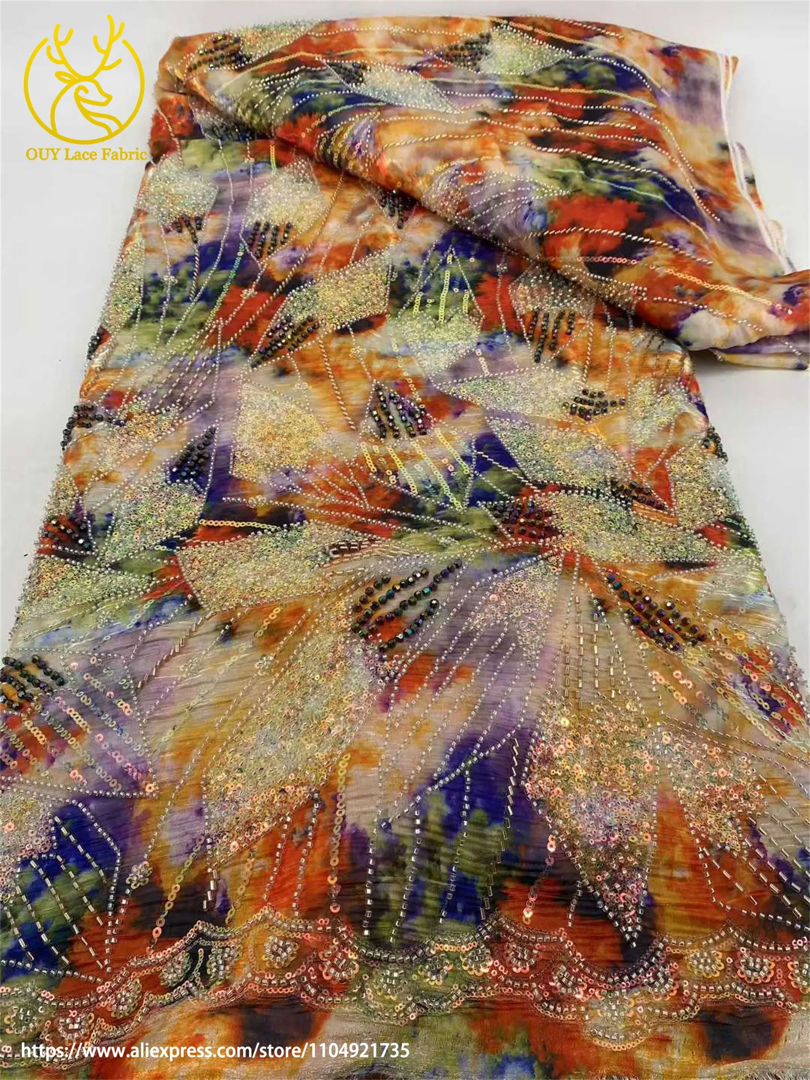 French Colorful Fashion Women Party Dinner Dress Sewing Material High Quality African Sequins Beading Embroidery Lace Fabrics
