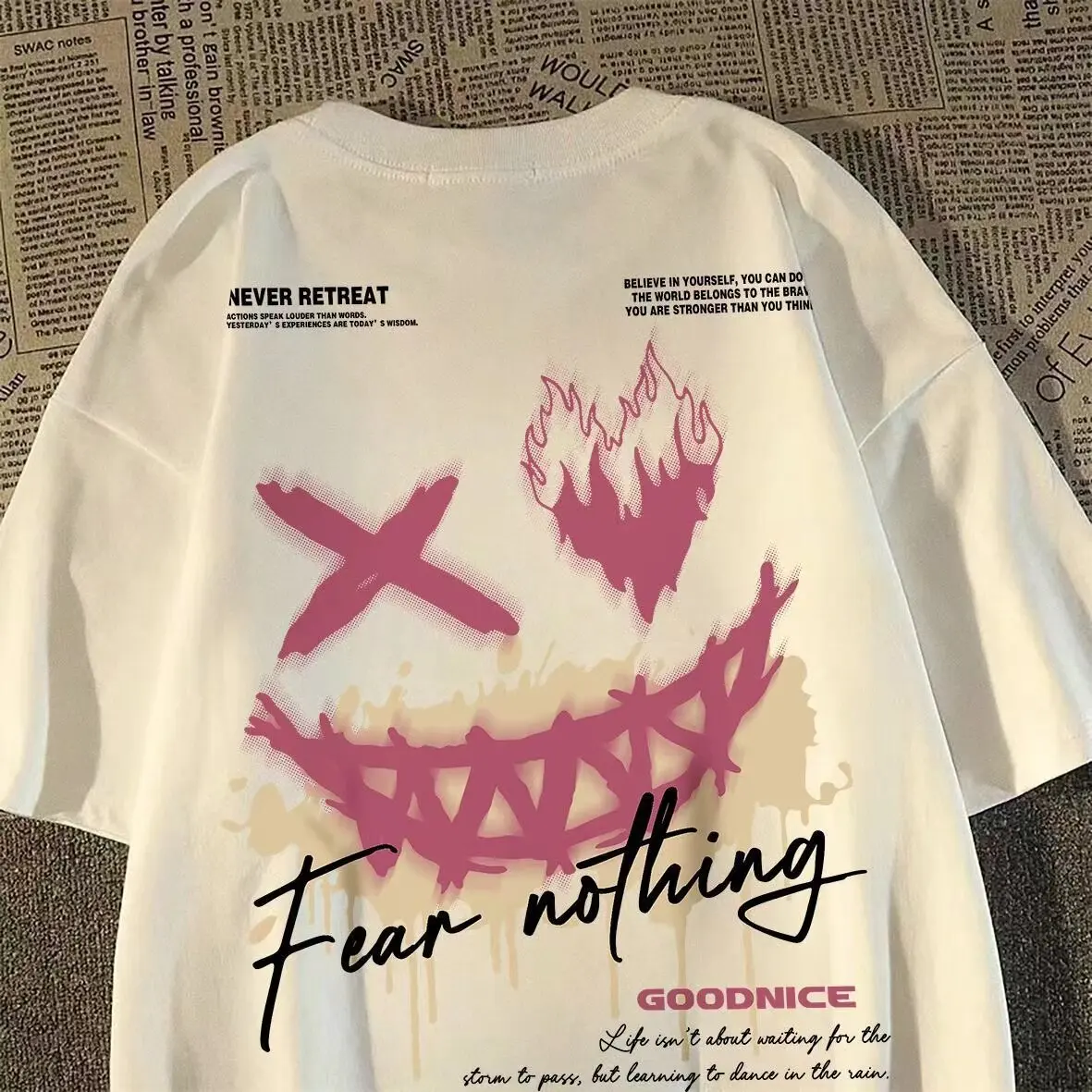 100% Pure Cotton Heavy American Style Trendy Brand oversize Teenager All-match Devil Print Short