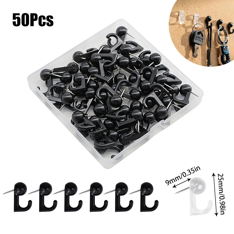 50pcs Crochet Black White Cork Thumbtack Hooks Decorative Thumb Tacks Hook Back Push Pins Hook For Cork Board