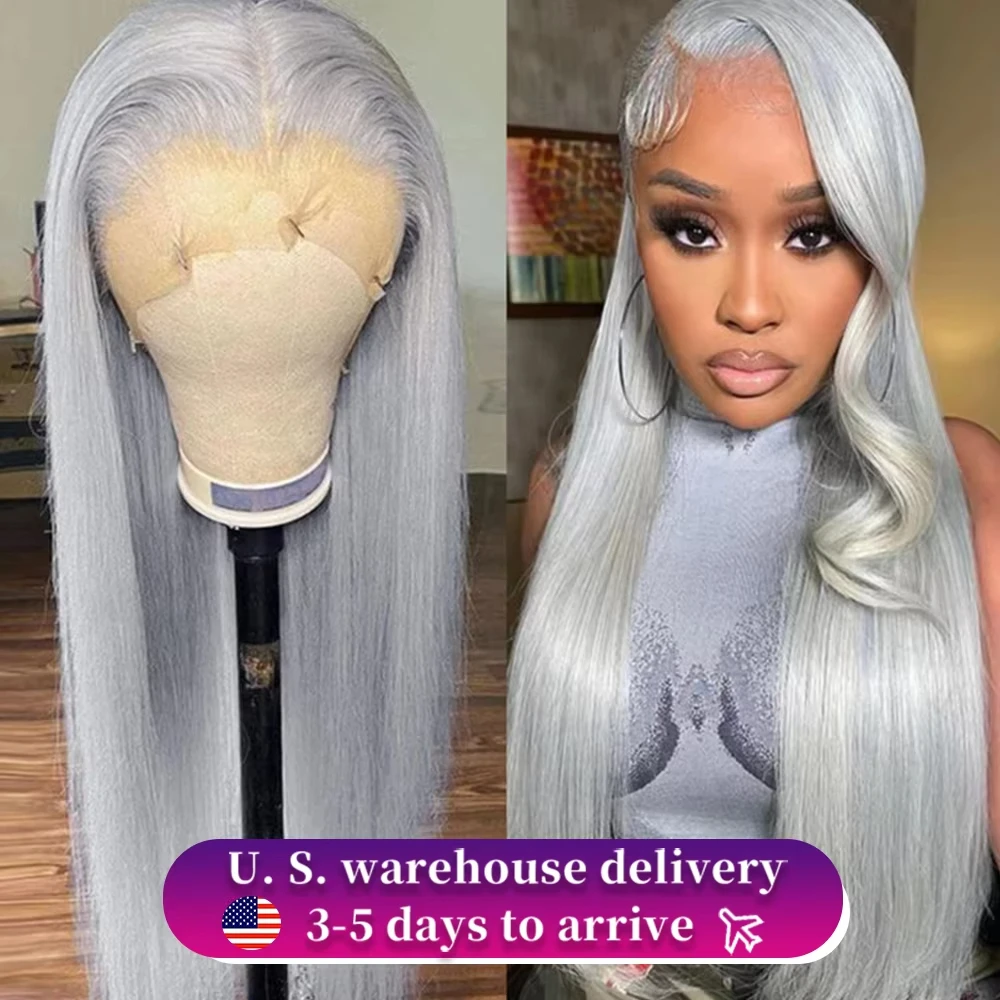 

200 Density Silver Gray Straight Hair Wig 13x6 High-definition Lace Front Wig 100% Human Hair Glueless Wigs Brazilian Virgin Hai