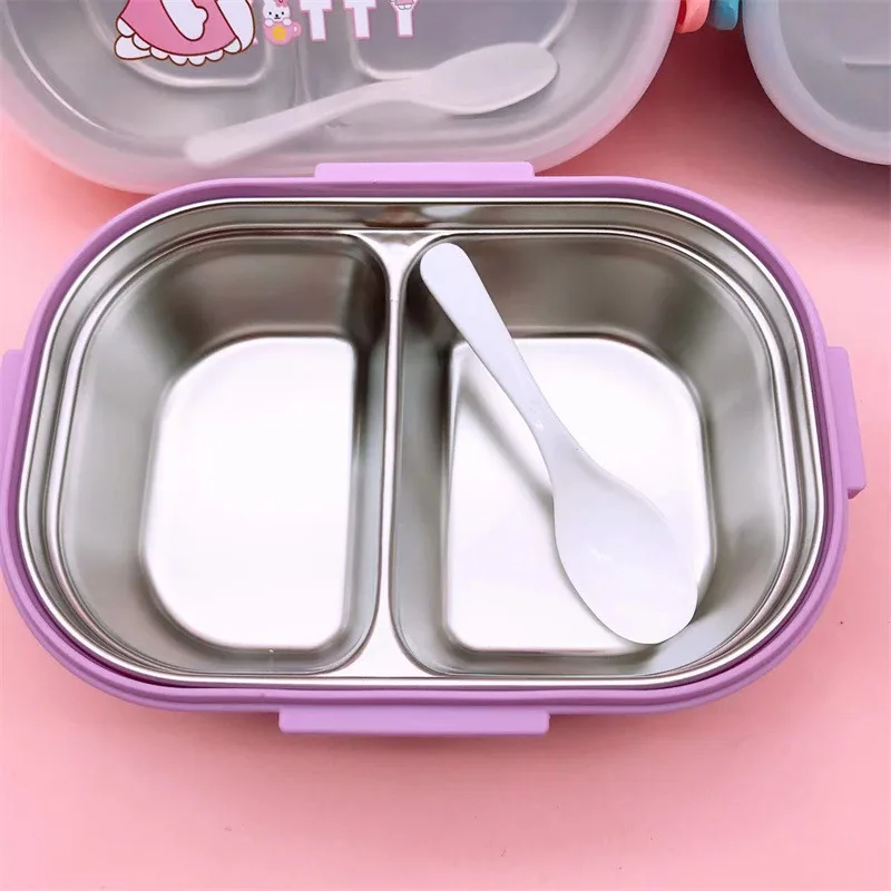 카와이 만화 산리오 쿠로미헬로 키티마이 멜로디 스테인레스 스틸 도시락 칸막이 도시락 상자 휴대용 도시락 대용량